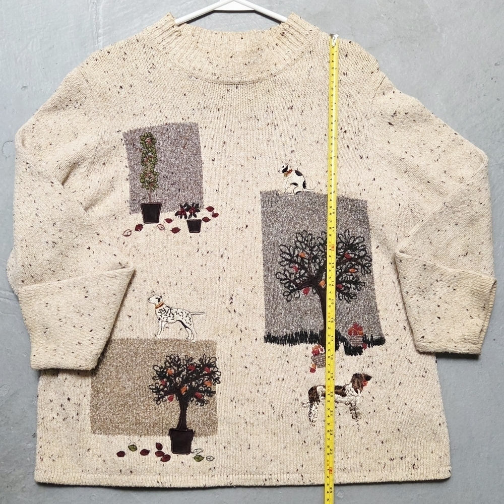 Tanjay Vintage Sz M Cozy Cream Sweater Artistic Novelty Embroidered Design - Picture 5 of 13